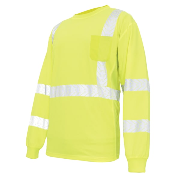 Ge Hi-Vis Long Sleeve T-Shirt, Polyester Knit Birdseye, Mesh, Green, XL GS114GXL - main